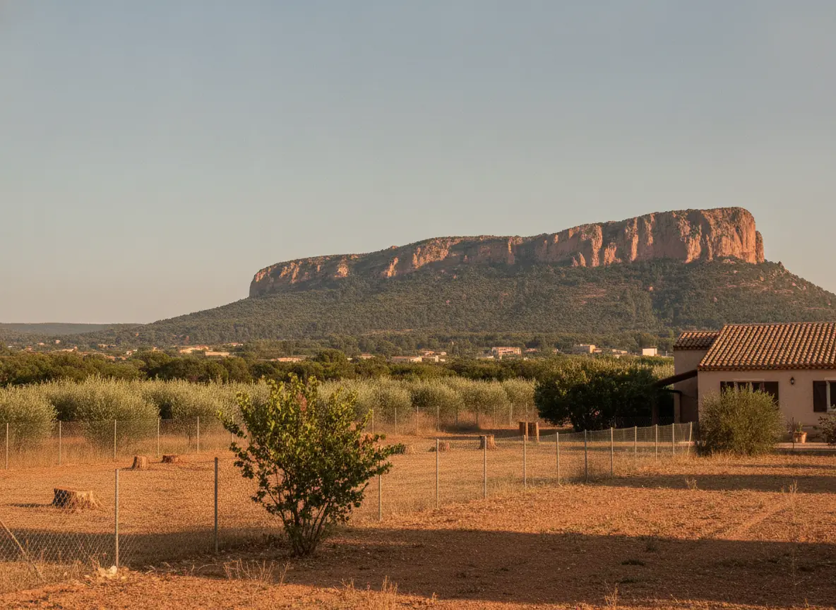 Limite de propriété dégagée et sol nettoyé après abattage des cyprès à Roquebrune-sur-Argens