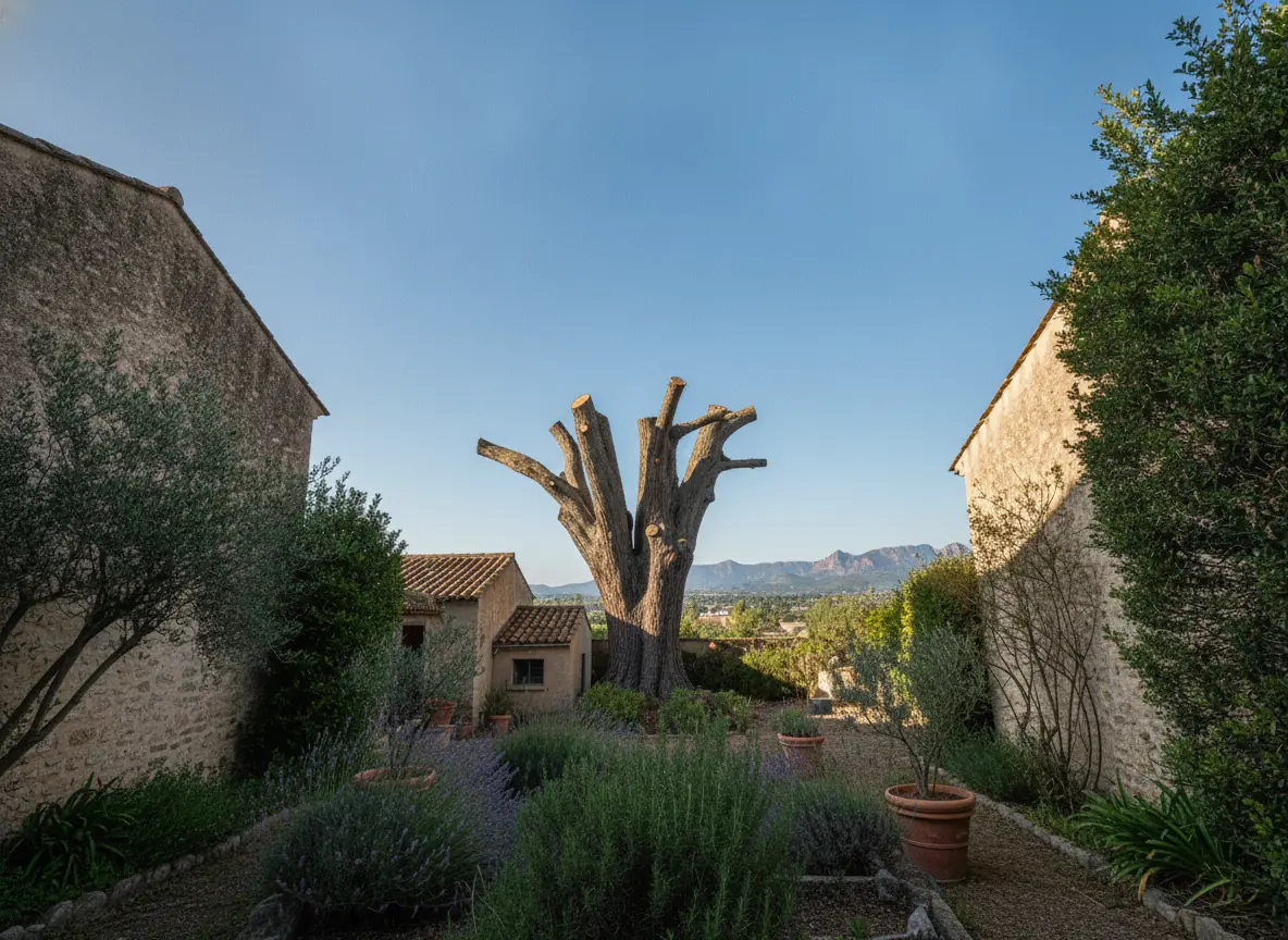 Cèdre réduit et démonté par le haut dans un jardin de Fréjus