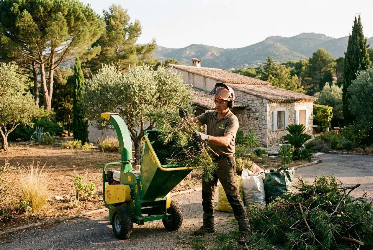 Broyage de branches après élagage à Fréjus