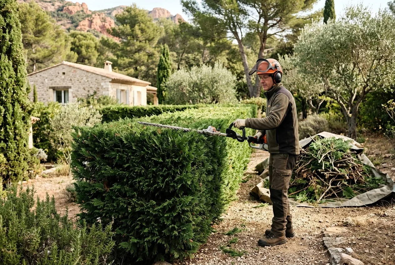 Taille de haies dans une villa de Fréjus